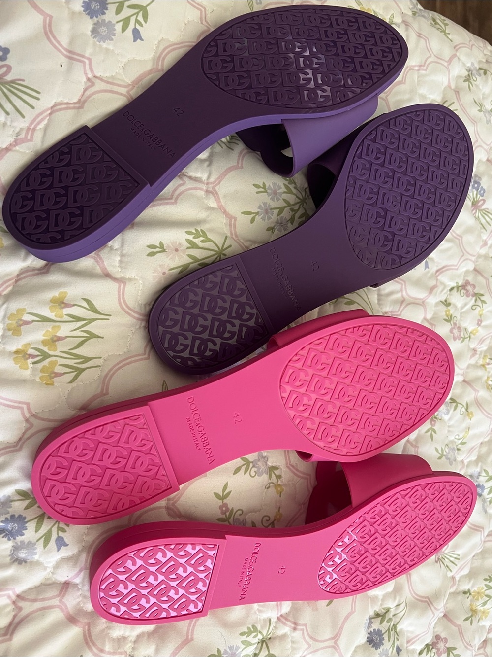 Dolce & Gabbana Purple and Hot Pink DG Logo Slide Sandals - Picture 2 of 2